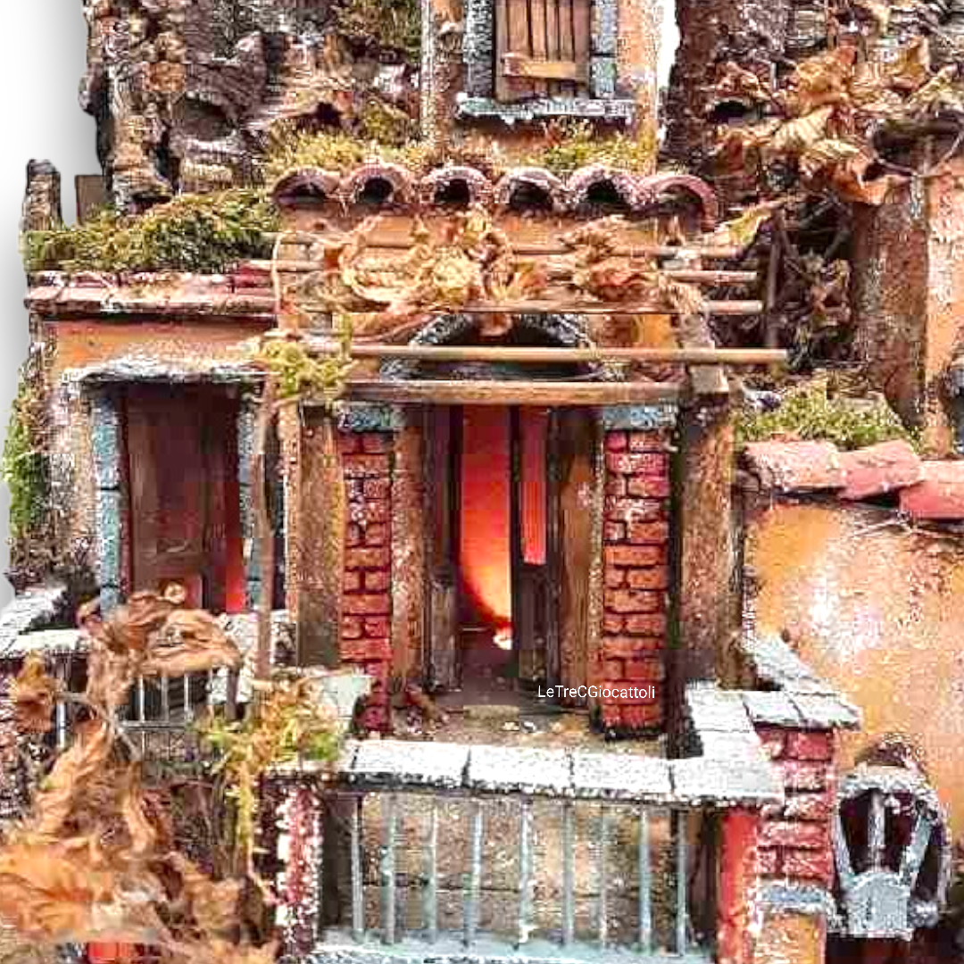 Presepe a Borgo stile 700 con luci e fontana 50x70x40 cm