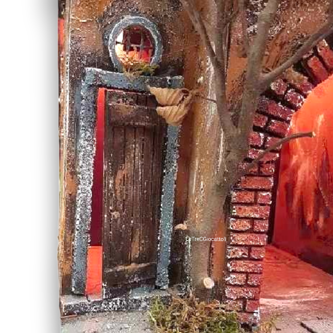 Presepe a Borgo stile 700 con luci e fontana 50x70x40 cm