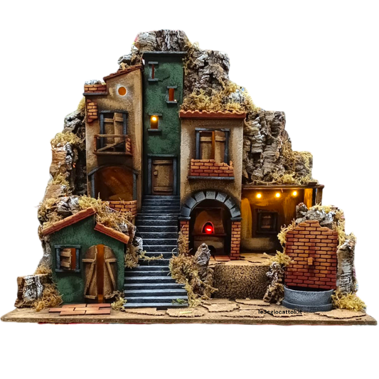 Presepe 78x80x50 cm con fontana e forno