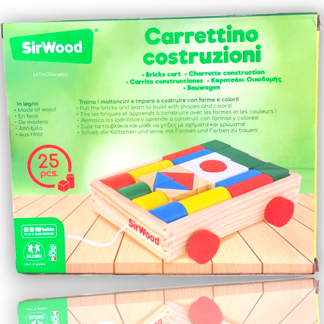 Carrettino costruzioni 25 pezzi in legno