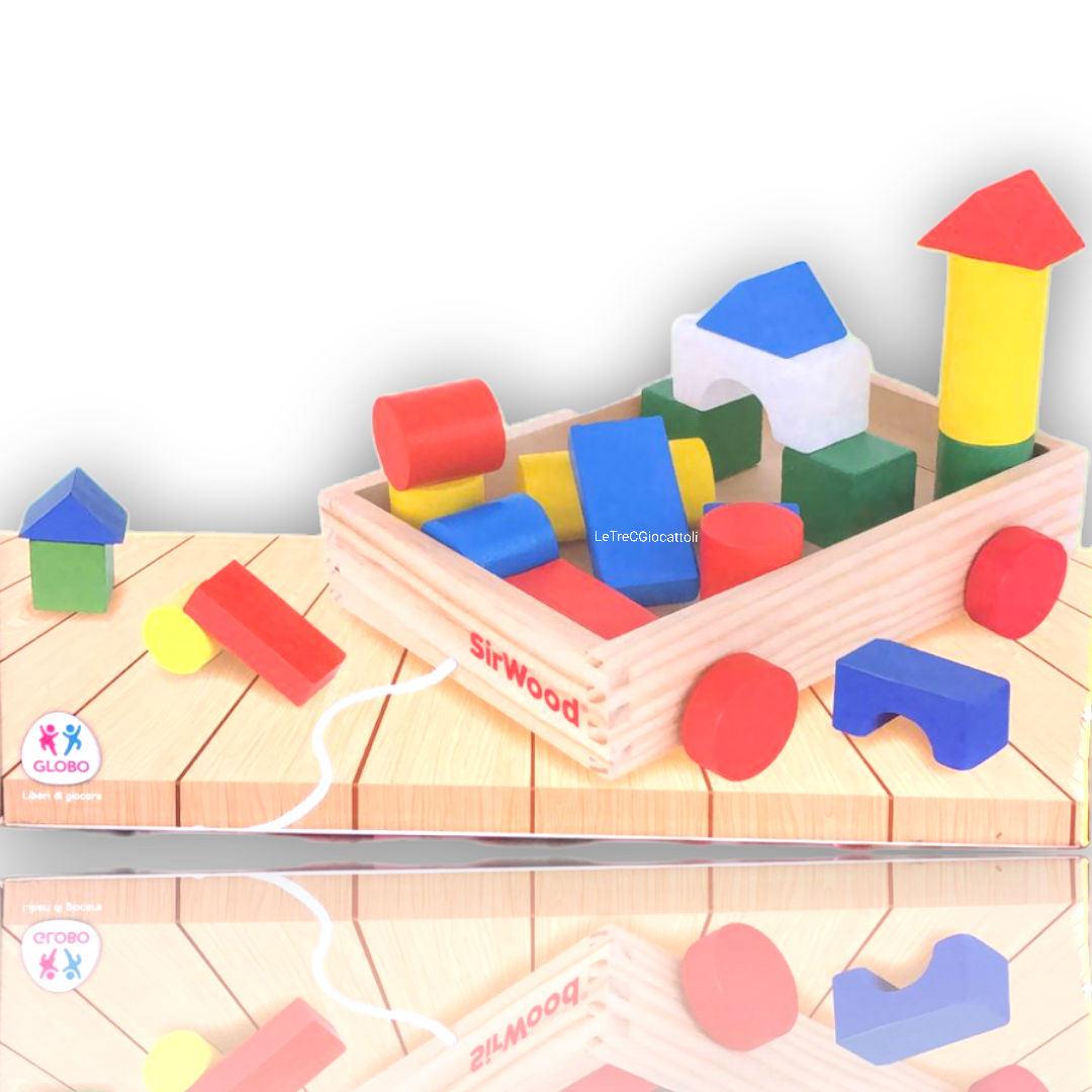 Carrettino costruzioni 25 pezzi in legno