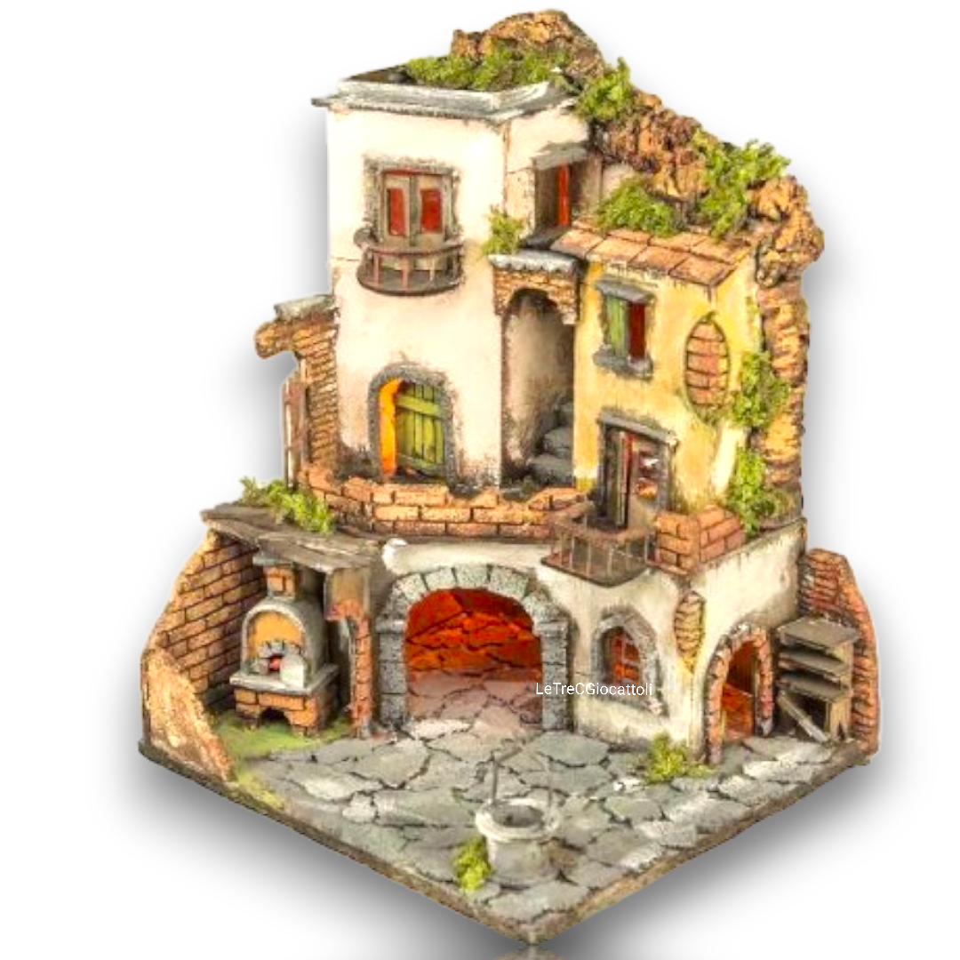 Presepe modulare borgo napoletano stile 700 con luci e forno angolare