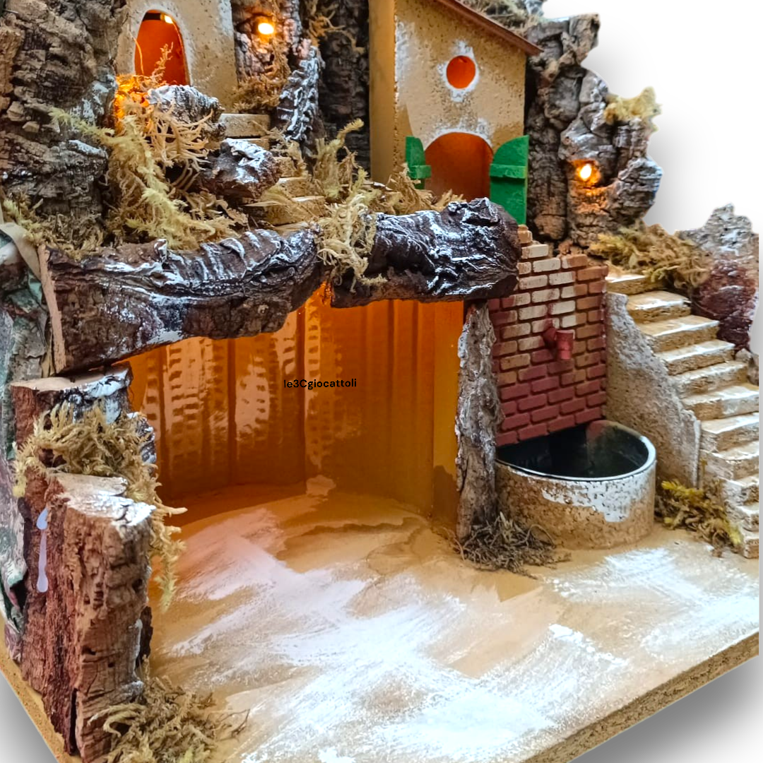 Presepe con Fontana a mattoncini rossi 35x40x40