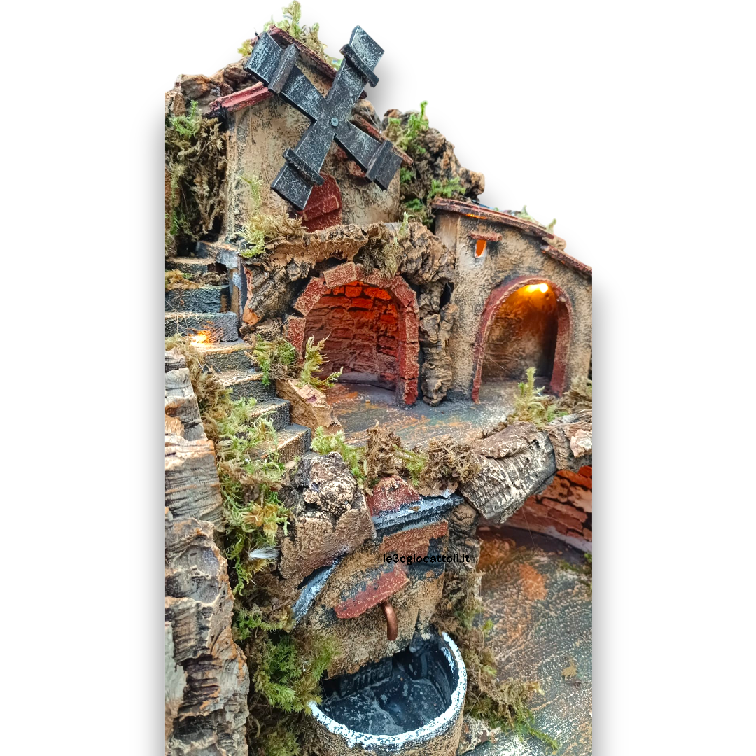 Presepe 50x40x47 Mulino e Fontana Rossi