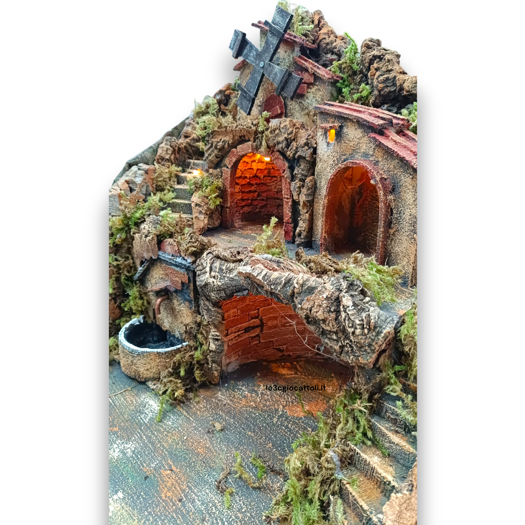 Presepe 50x40x47 Mulino e Fontana Rossi