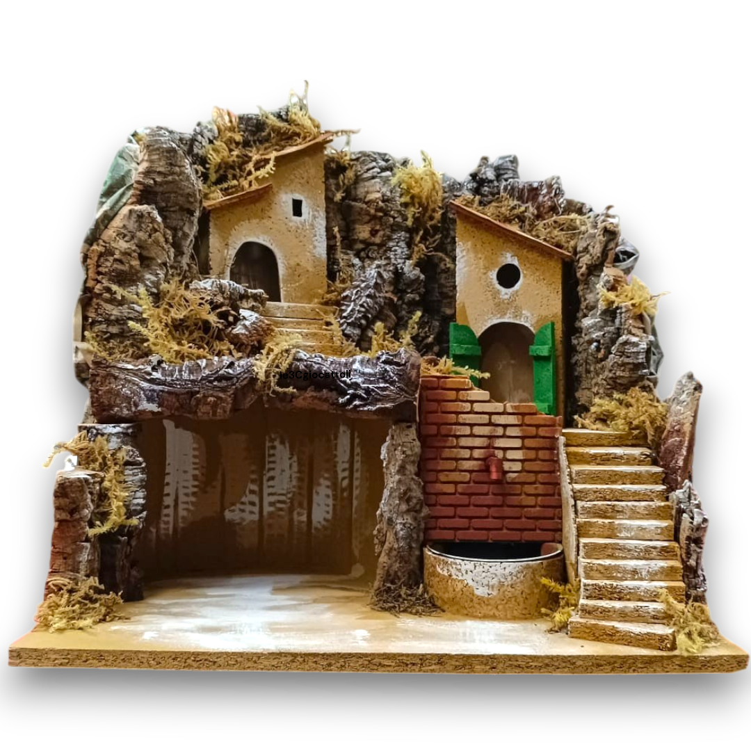 Presepe con Fontana a mattoncini rossi 35x40x40
