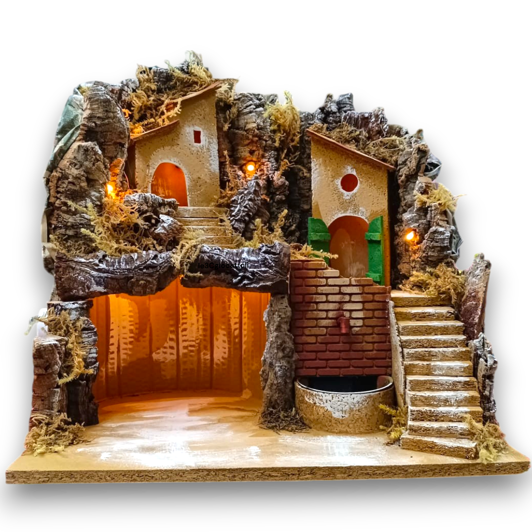 Presepe con Fontana a mattoncini rossi 35x40x40