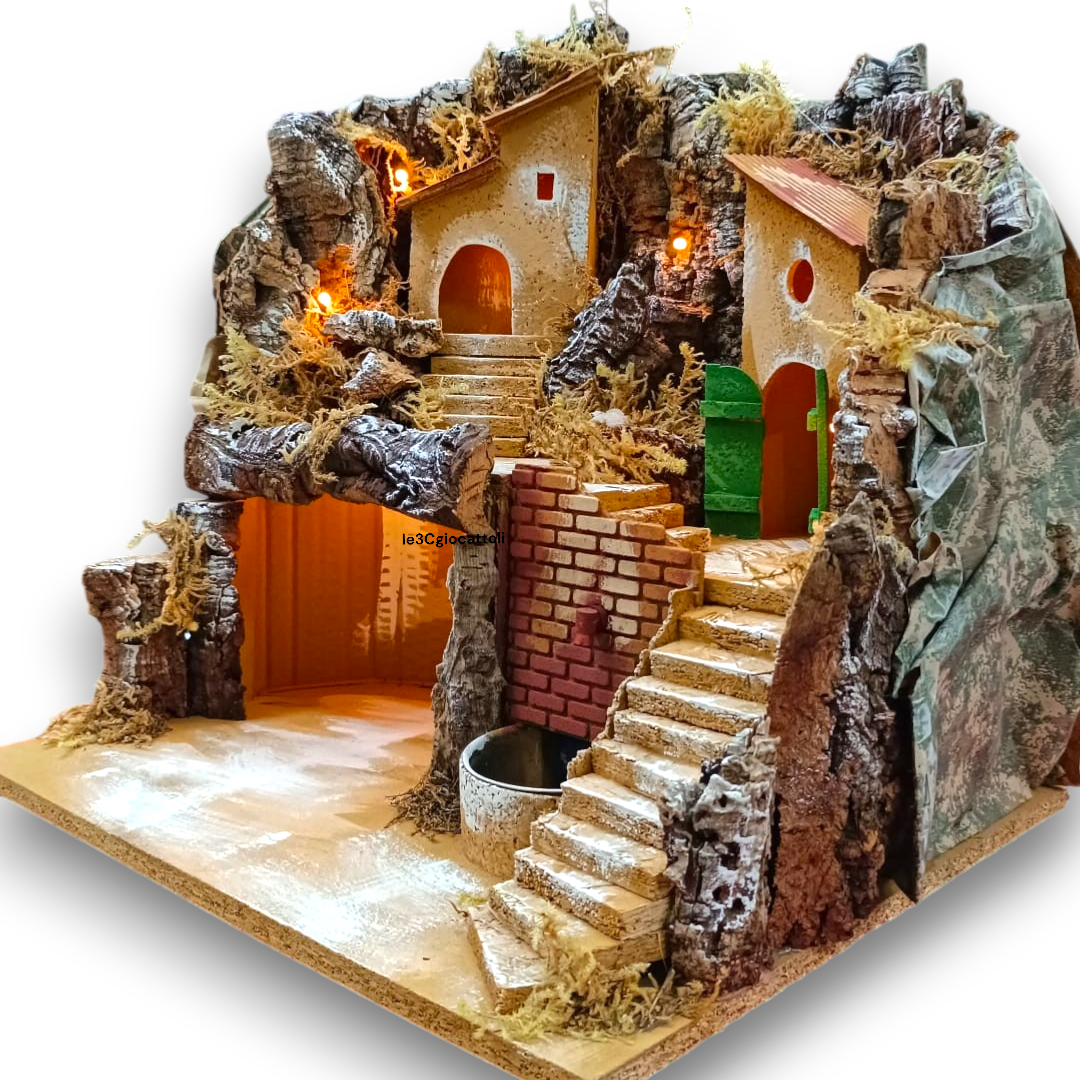 Presepe con Fontana a mattoncini rossi 35x40x40
