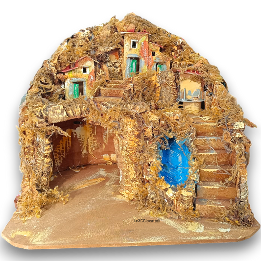 Presepe paesaggistico napoletano artigianale con luci led