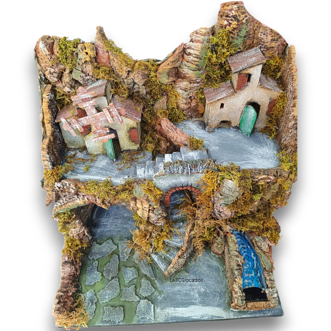 Presepe con Arco, Mulino e Cascata 37x45x46