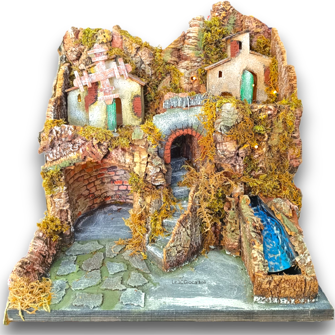 Presepe con Arco, Mulino e Cascata 37x45x46