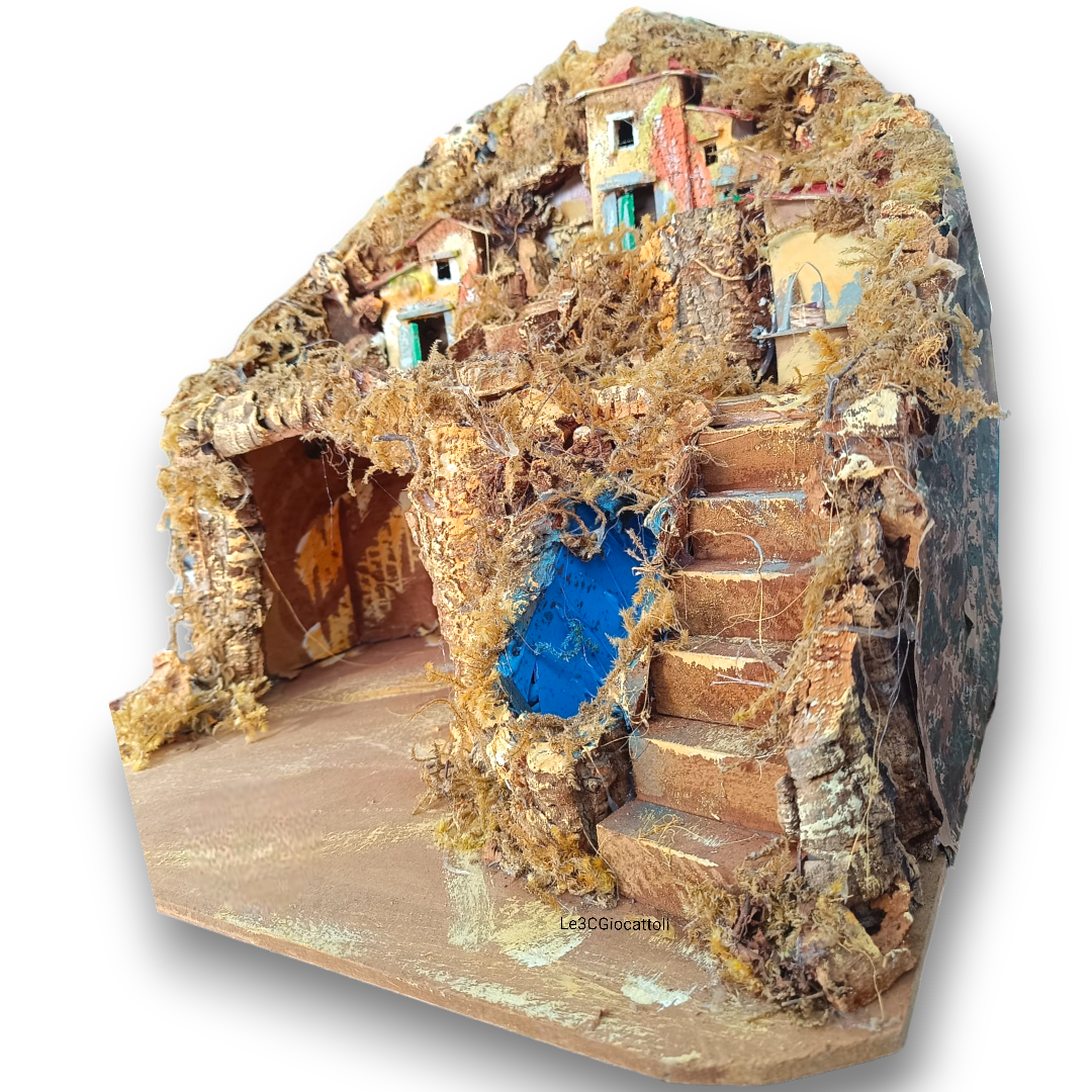 Presepe paesaggistico napoletano artigianale con luci led