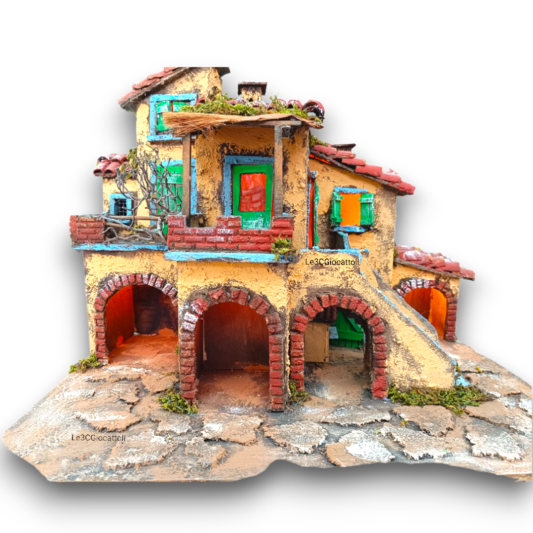 Presepe Casolare artigianale 60x40x45 cm con luci