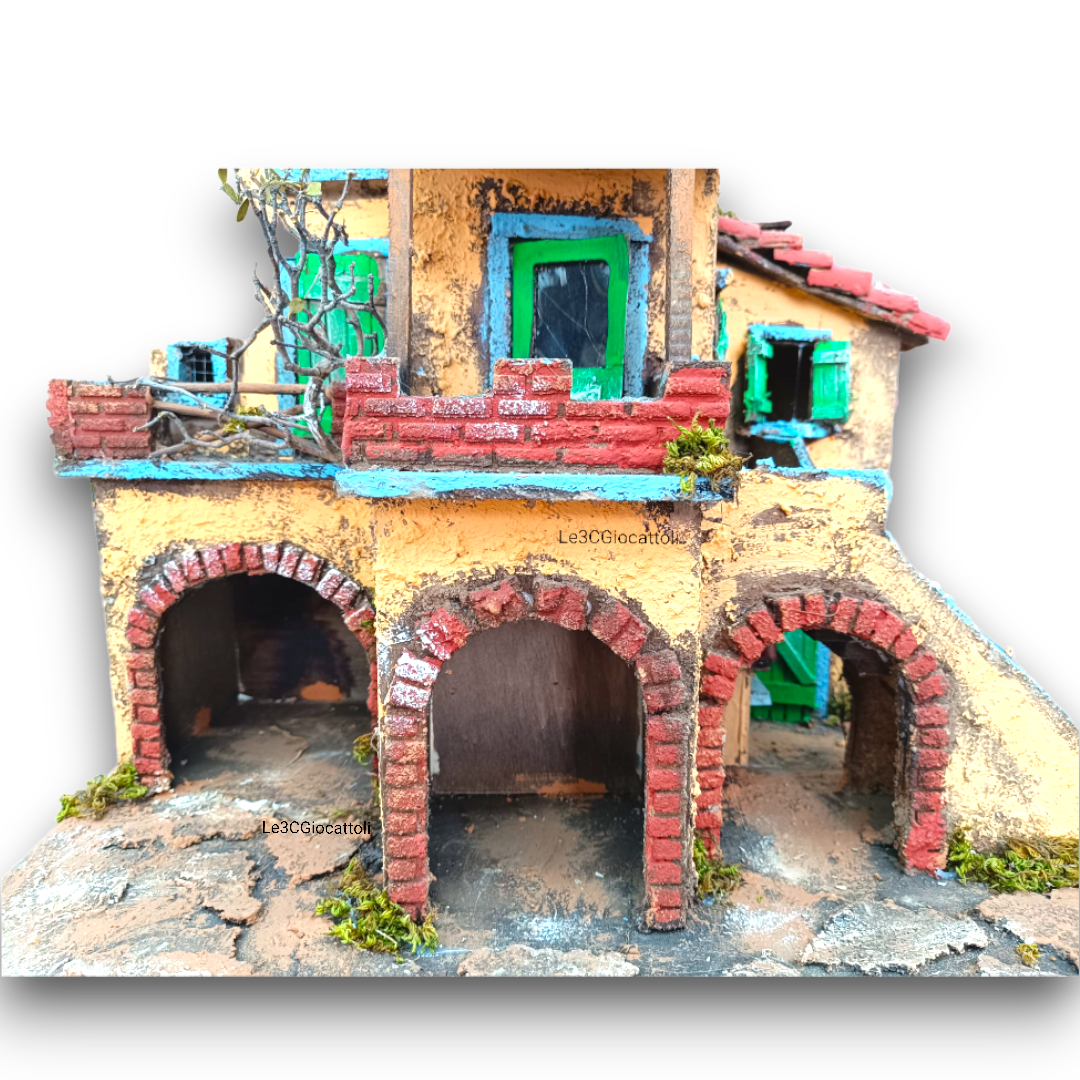 Presepe Casolare artigianale 60x40x45 cm con luci