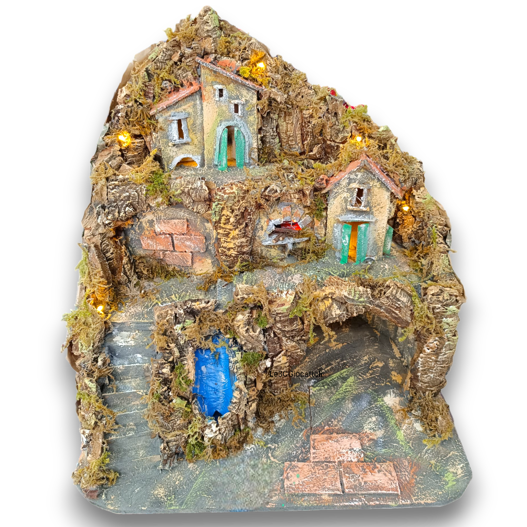 Presepe Napoletano artigianale L51xH50xP41 cm Cascata