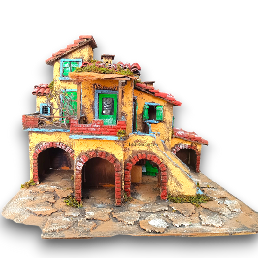 Presepe Casolare artigianale 60x40x45 cm con luci