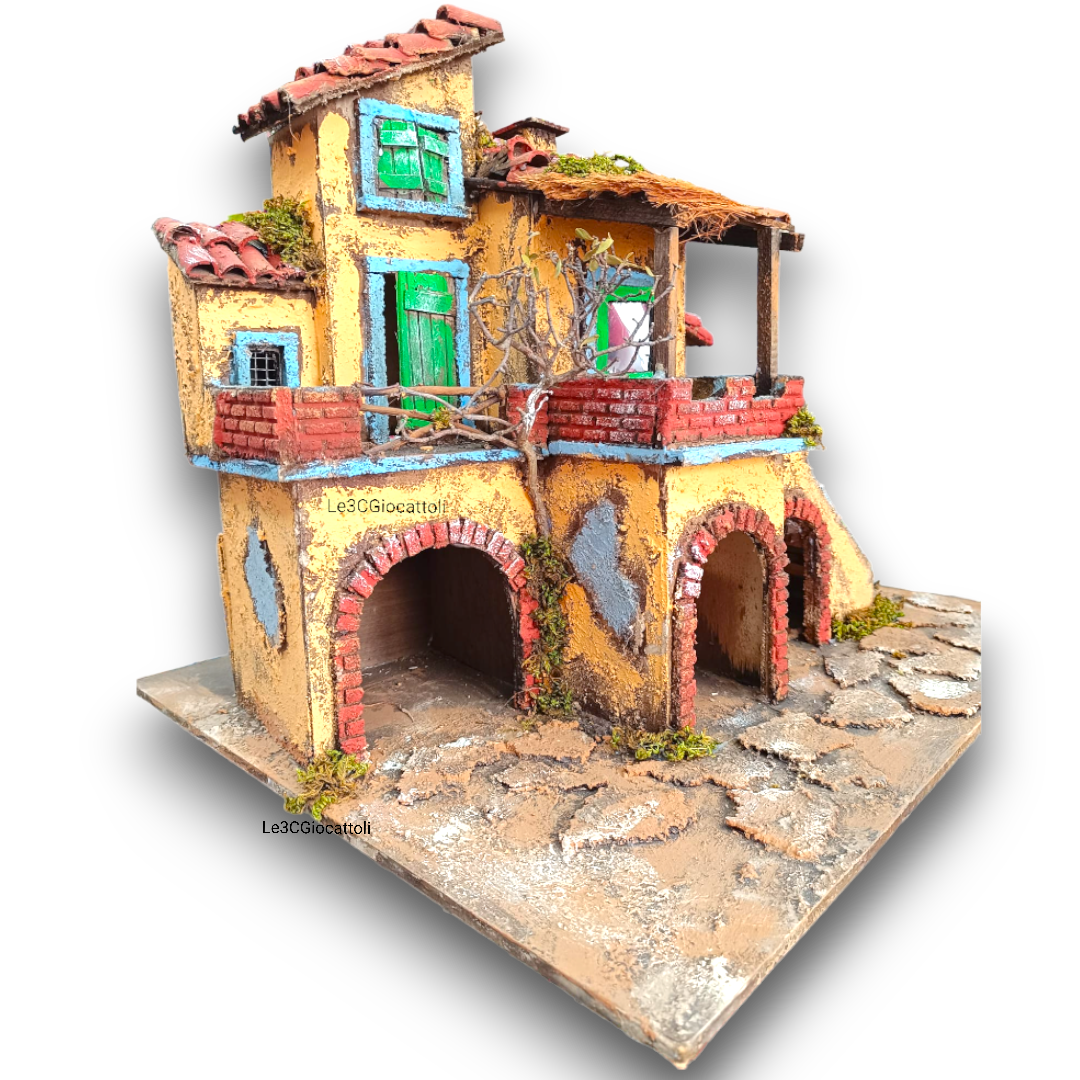 Presepe Casolare artigianale 60x40x45 cm con luci