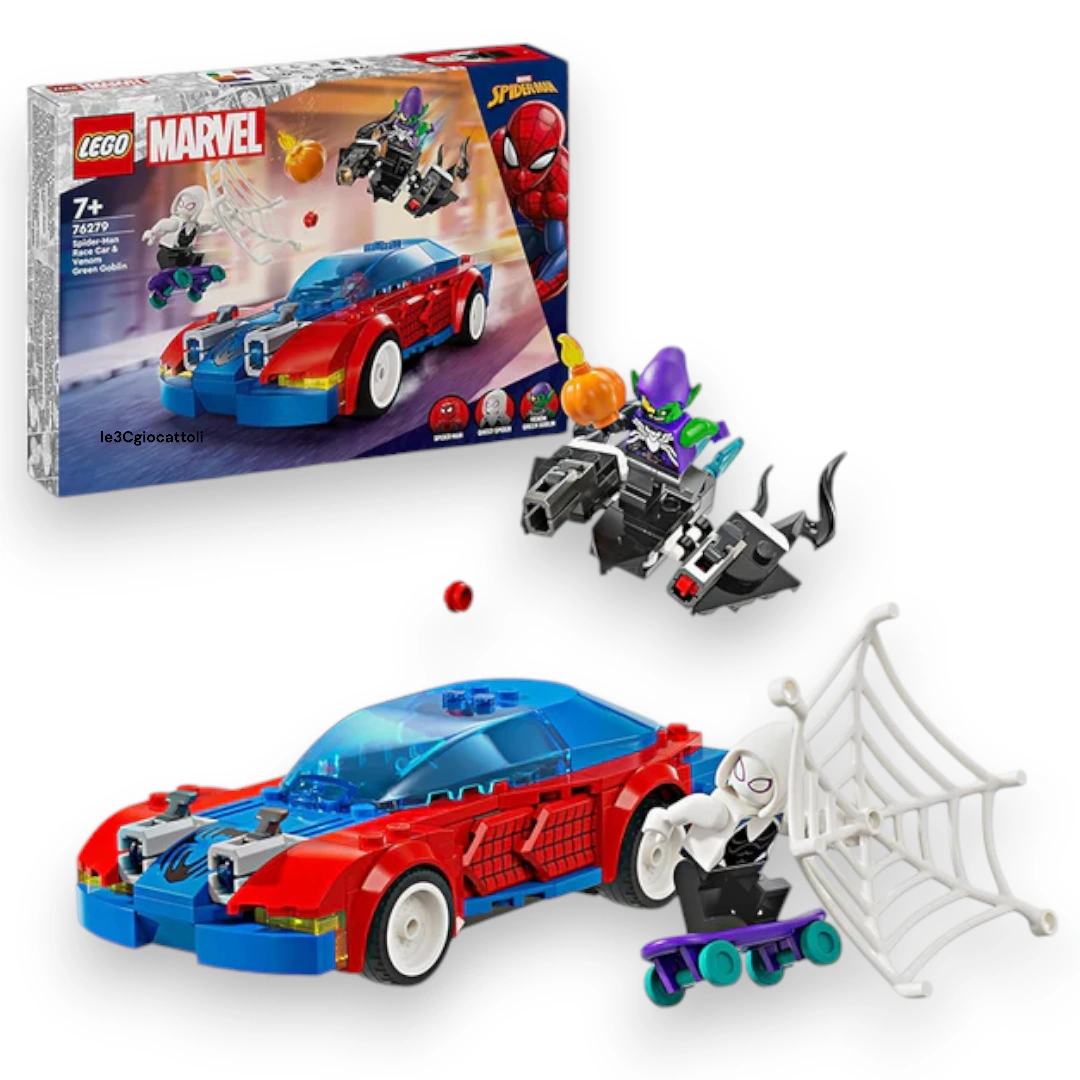 Lego Marvel 76279 Auto da Corsa di Spider-Man Ghost Spider e Venom Goblin