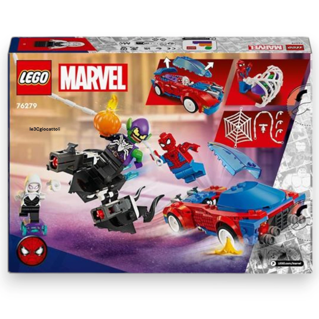 Lego Marvel 76279 Auto da Corsa di Spider-Man Ghost Spider e Venom Goblin