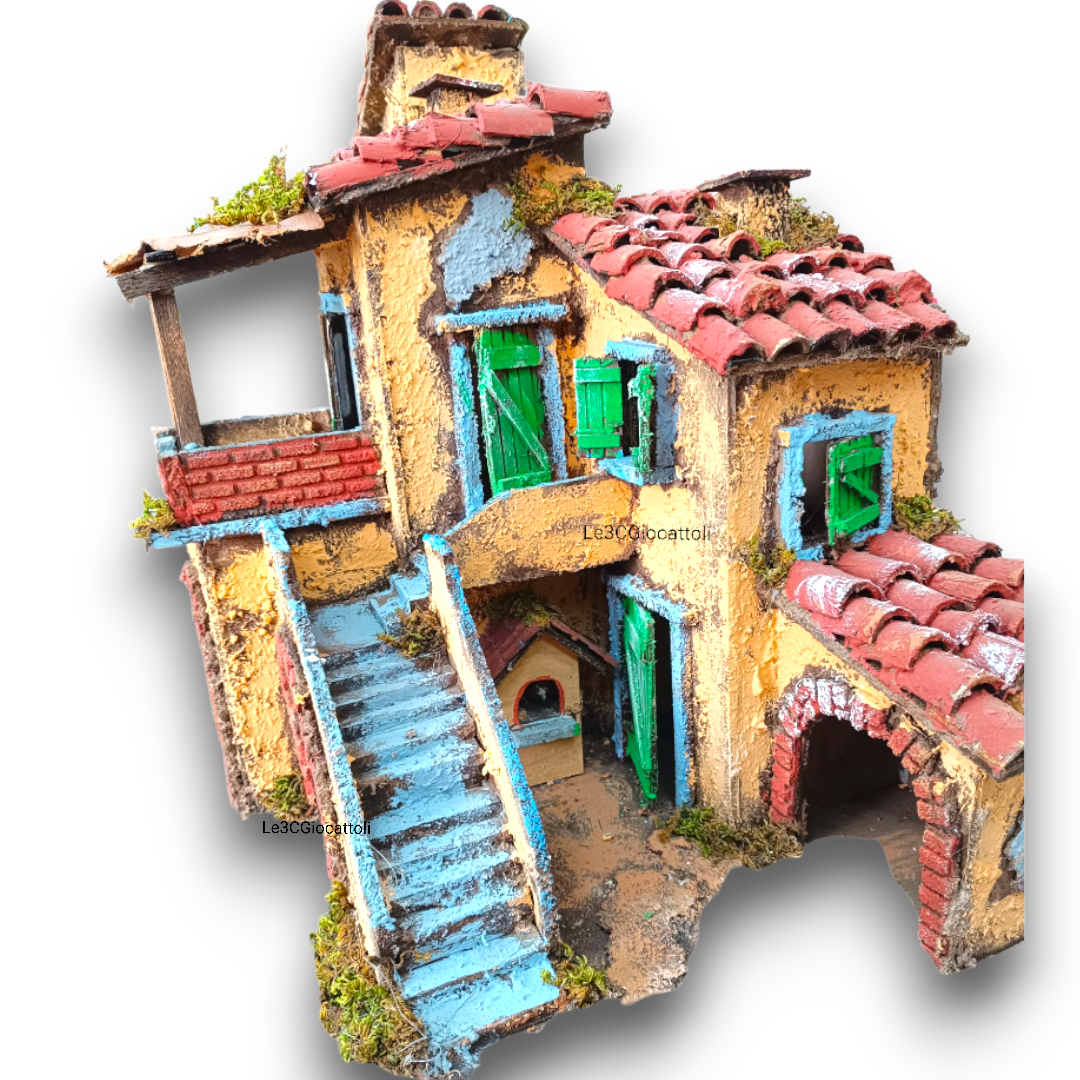 Presepe Casolare artigianale 60x40x45 cm con luci