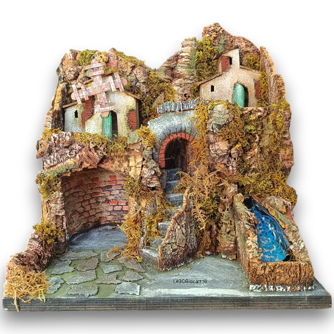 Presepe con Arco, Mulino e Cascata 37x45x46