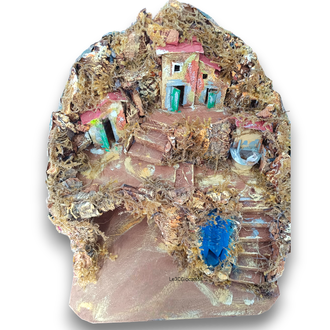 Presepe paesaggistico napoletano artigianale con luci led