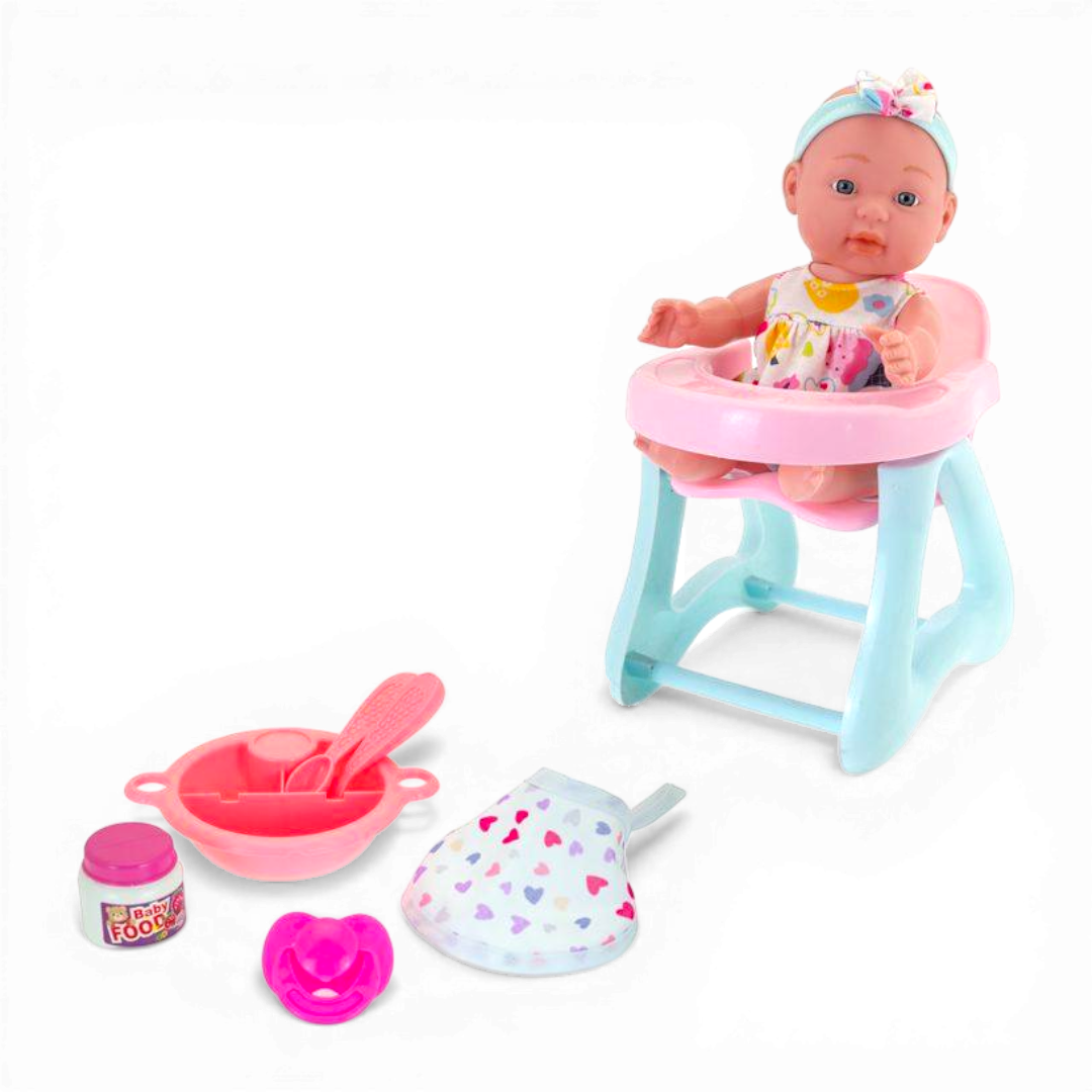 Baby Teo Dolce Bebe Set Con Pappa e Seggiolino