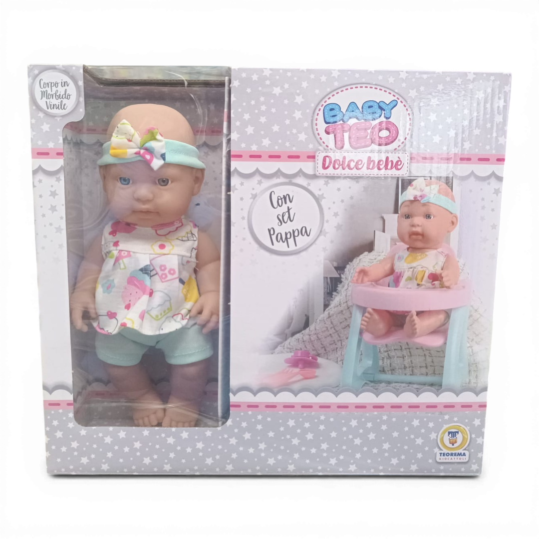Baby Teo Dolce Bebe Set Con Pappa e Seggiolino