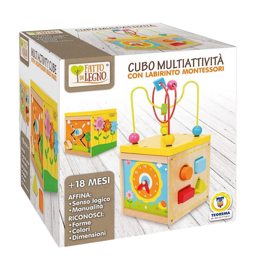 Cubo Attività Con Labirinto Montessori di Legno