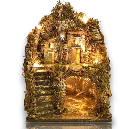 Presepe napoletano artigianale con luci led 24x30x20 cm