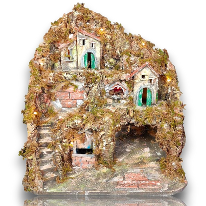 Presepe Napoletano artigianale L51xH50xP41 con Fontana