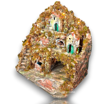 Presepe Napoletano artigianale L51xH50xP41 con Fontana