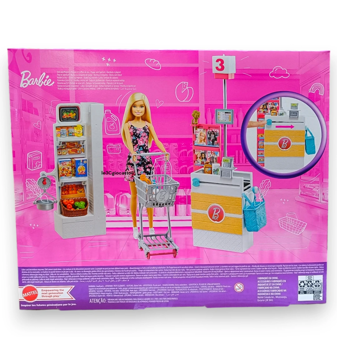 Barbie Supermercato FRP01 Gioco di Ruolo con Accessori Dettagliati. le3cgiocattoli
