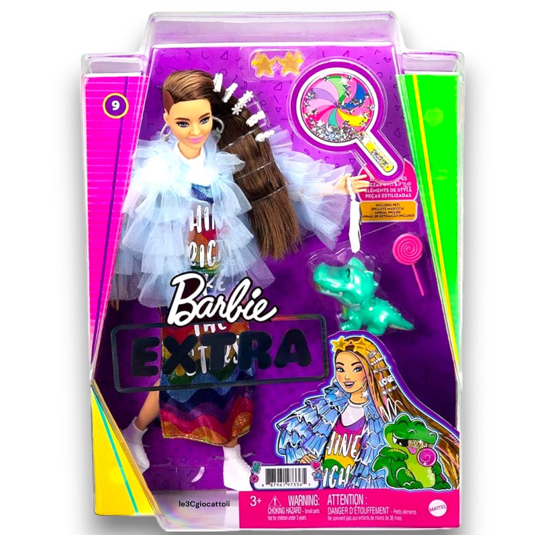 Barbie Extra castana vestito arcobaleno